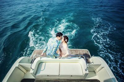 High angle view of couple on beach