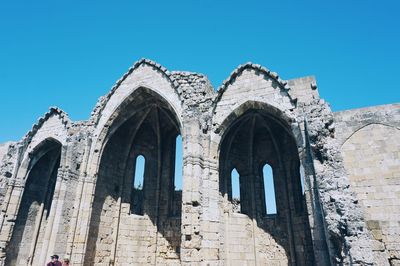 Low angle view of temple against clear blue sky