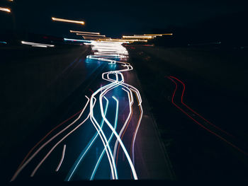 Light trails on road at night