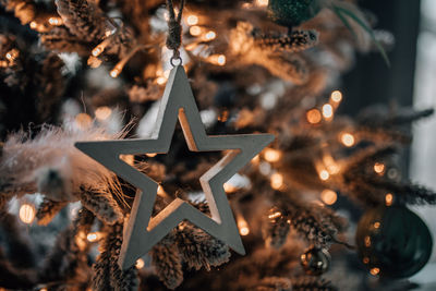 Close-up of illuminated christmas tree at night