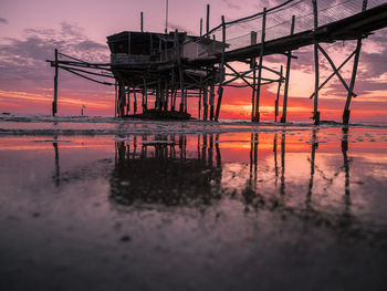 Scenic view of sea against sky during sunrise at the coast of the trabocchi  in the adriatic sea