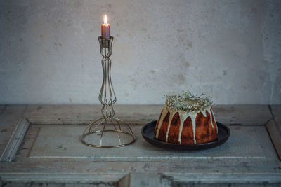 High angle view of cake on table