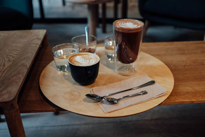 High angle view of coffee on table