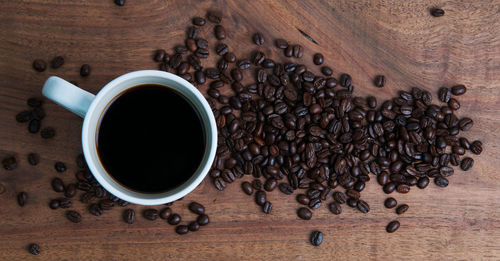 High angle view of coffee cup on table