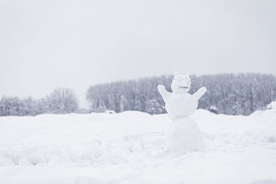 The figure of funny snowman animal in snowy field