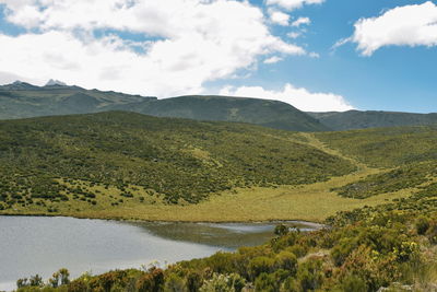 Scenic lake against a mountain background, lake ellis, mount kenya national park 