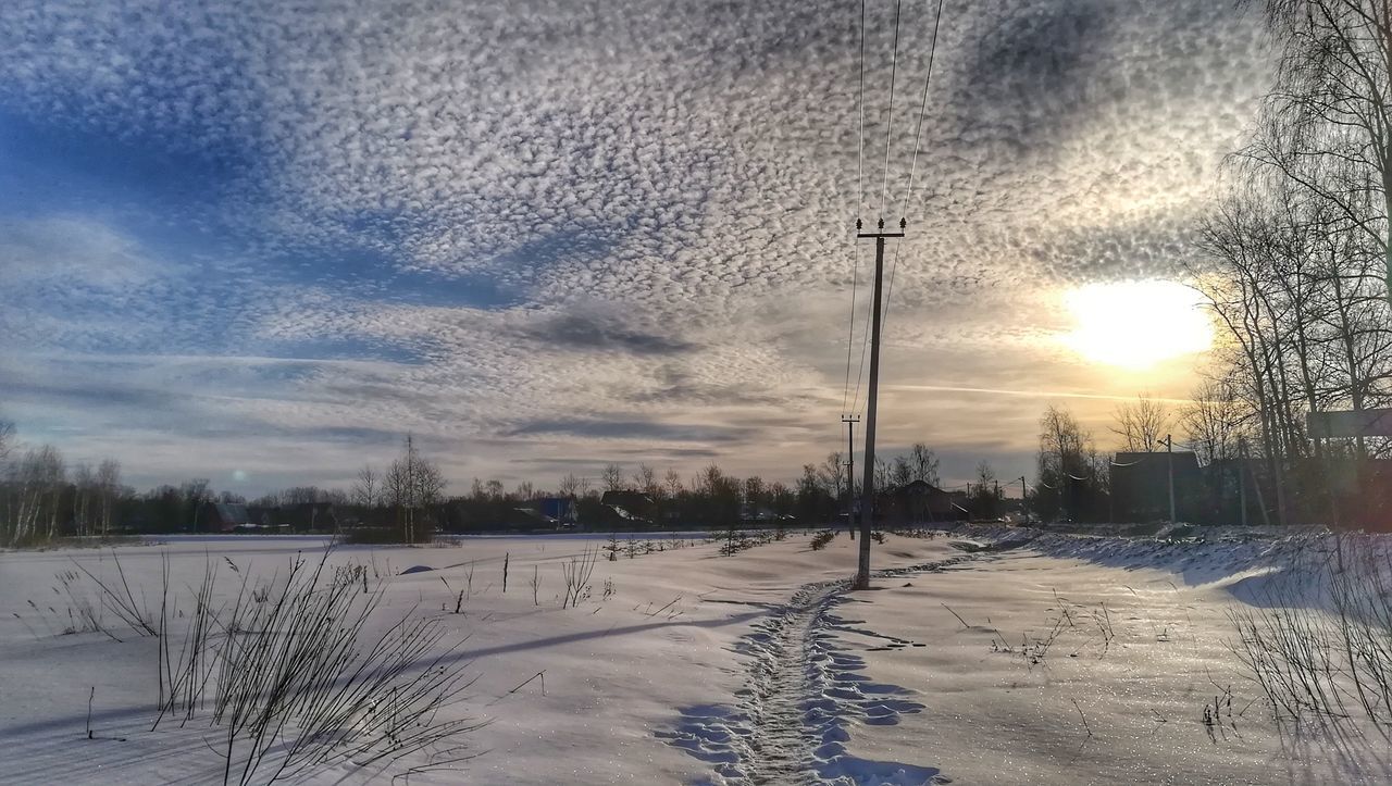 winter, cold temperature, snow, sky, cloud - sky, nature, sunset, plant, tree, scenics - nature, no people, beauty in nature, environment, tranquility, field, covering, landscape, tranquil scene, land, outdoors