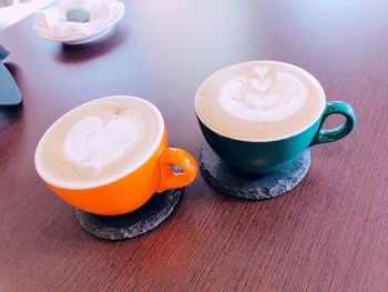 High angle view of coffee on table