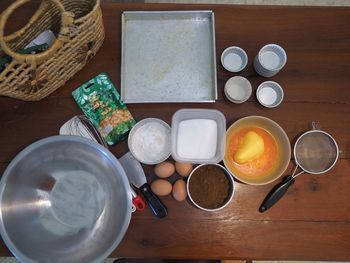 High angle view of food on table