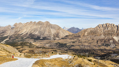 Scenic view of mountains against sky during winter