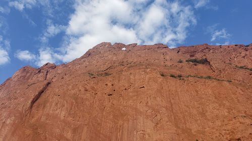 Low angle view of rock formations against sky