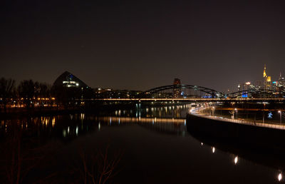 Bridge over river at night