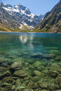 Scenic view of lake and mountains