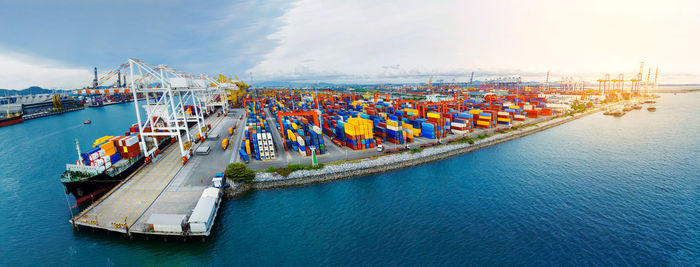 High angle view of boats in sea