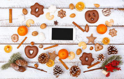 View of cookies on wooden table