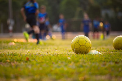 Surface level of soccer ball on field