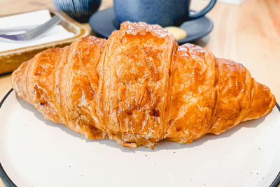 High angle view of bread in plate on table