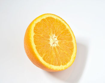 Close-up of orange slice against white background