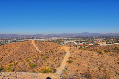 South mountain park preserve views pima canyon hiking trail, phoenix, southern arizona desert. usa