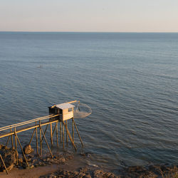 High angle view of sea against clear sky