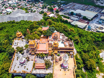 High angle view of trees outside building