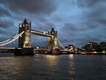 View of bridge over river against cloudy sky