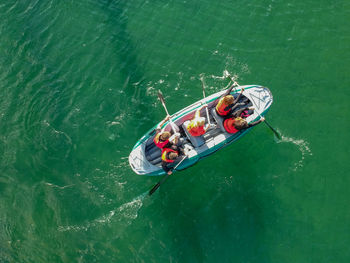 High angle view of boating at sea