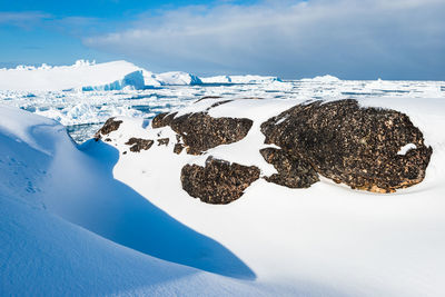 High angle view of snow covered landscape