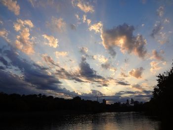 Scenic view of river against sky at sunset