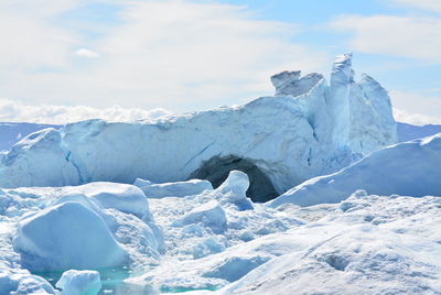 Scenic view of glacier mountain against sky