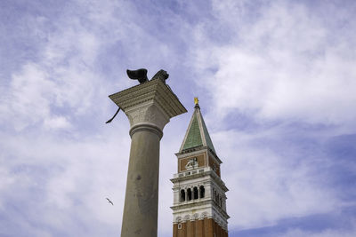 Campanile of basilica di san marco and st mark's column - symbol of venice, veneto, italy