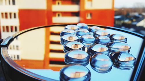 High angle view of glasses on table