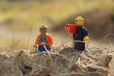 Close-up of toy on rock