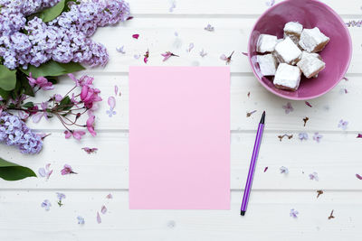 High angle view of flowers on table