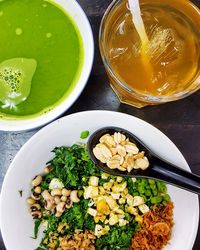 High angle view of vegetables in bowl on table