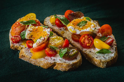 Close-up of breakfast served in plate