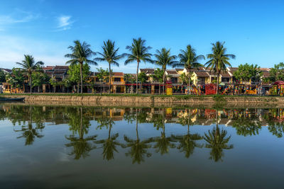 Thu bon river and an hoi town reflection taken from hoi an ancient town river bank.