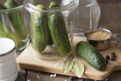 Close-up of food in jar on table