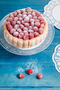 View of cake with strawberries