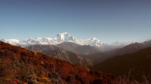 Scenic view of snowcapped mountains against sky