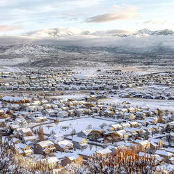 Snow covered landscape against sky