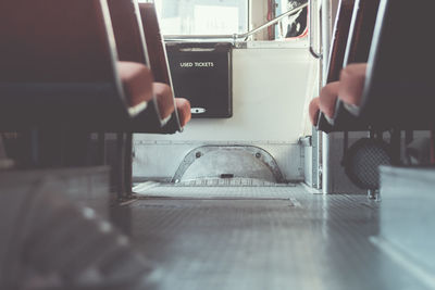 Close-up of empty seats in bus