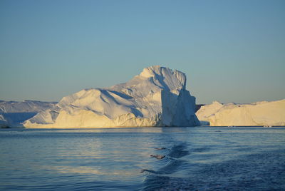 Scenic view of sea against clear sky during winter