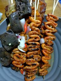 High angle view of meat in plate