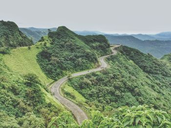 High angle view of mountain road against sky