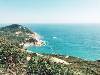 Scenic view of sea against clear sky