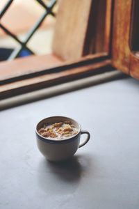 High angle view of coffee on table