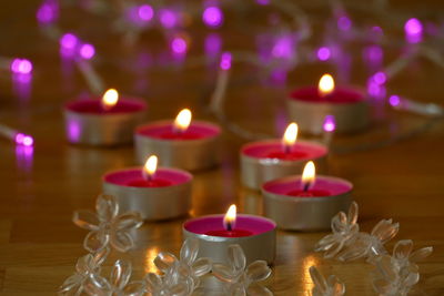 Close-up of burning candles