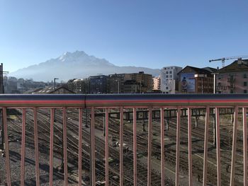 Panoramic view of city against clear sky