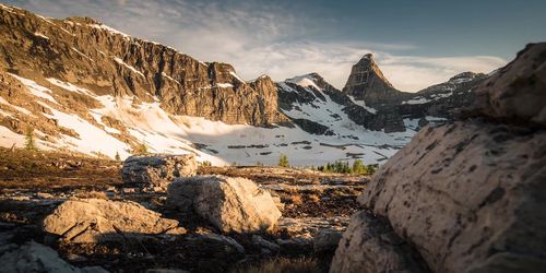 Scenic view of snowcapped mountains against sky